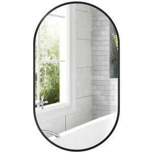 HOMCOM Oglindă pentru Baie cu Ramă din Aluminiu, 40x70 cm, Negru | Aosom Romania imagine