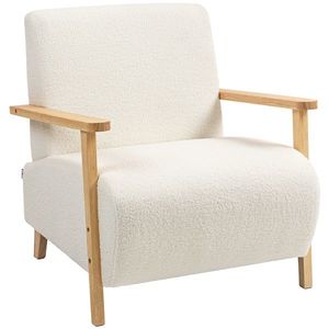 HOMCOM Fotoliu de Living din Material Sherpa și Lemn Stil Nordic, Crem | Aosom Romania imagine