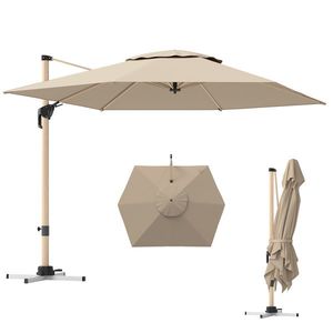 Outsunny Umbrelă de Grădină Suspendată Înclinabilă cu Bază în Cruce UPF50+, Kaki | Aosom Romania imagine