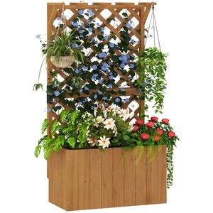 Outsunny Pat de Grădină Ridicat din Lemn cu Spalier și Pergolă 64x33x122 cm | Aosom Romania imagine