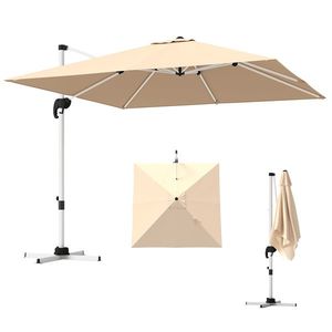 Outsunny Umbrelă Suspendată Înclinabilă cu Manivelă și Bază în Cruce, UPF50+, Kaki | Aosom Romania imagine