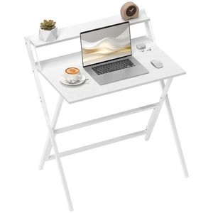HOMCOM Birou Pliabil cu Poliță pentru Monitor, 81.5x62x86.5 cm Alb | Aosom Romania imagine