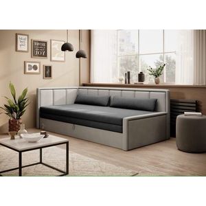 Canapea extensibila brat stanga 3 locuri, ELTAP, Fulgeo, 214x82x77 cm, lemn/catifea din poliester, gri inchis/gri deschis imagine