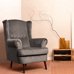 Fotoliu Fossby, Homla, 86x85x108 cm, lemn/catifea din poliester, gri imagine