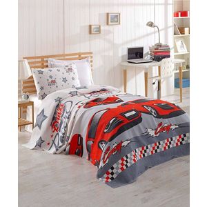 Set cuvertura pique Single 2 piese, Crazy - Red, EnLora Home, Bumbac imagine