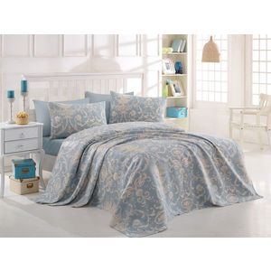 Set cuvertura pique dubla 3 piese, Tuval - Blue, EnLora Home, Bumbac imagine