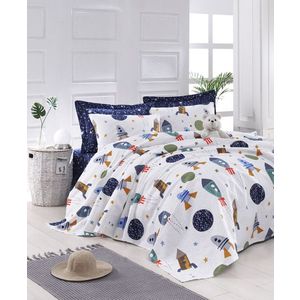 Set cuvertura pique Single, Spacex - Dark Blue, EnLora Home, Bumbac imagine