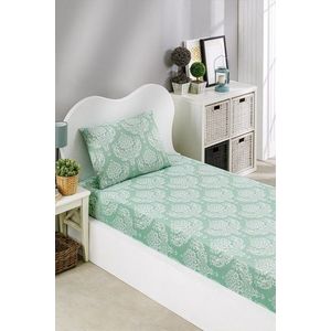 Set de pat pentru o persoana (cearceaf cu elastic si perna) 2 piese, Post - Water Green, Eponj Home, 65% bumbac/35% poliester imagine