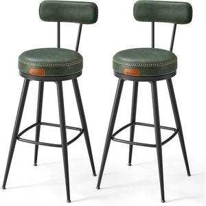 Set 2 scaune de bar, Vasagle, Ekho, 57x101 cm, otel/piele ecologica, verde forest imagine