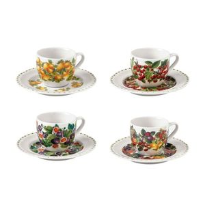 Set 4 cesti cu farfurie pentru cafea, Le Primizie v1, Brandani, D12.5x6.5 cm, 90 ml, portelan imagine