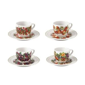 Set 4 cesti cu farfurie pentru cafea, Le Primizie v2, Brandani, D12.5x6.5 cm, 90 ml, portelan imagine