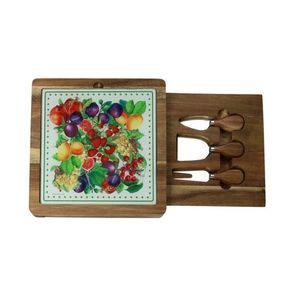 Set servire branzeturi, tocator si cutite, Le Primizie Fresh Fruits, Brandani, 24x24 cm, lemn/ceramica/sticla imagine