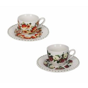 Set 2 cesti cu farfurie pentru cafea, Le Primizie Fresh Fruits v1, Brandani, D12.5x6.5 cm, portelan imagine
