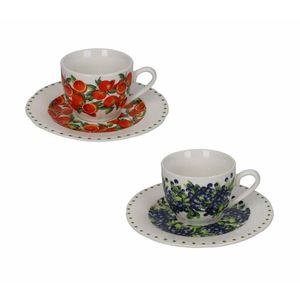 Set 2 cesti cu farfurie pentru cafea, Le Primizie Fresh Fruits v2, Brandani, D12.5x6.5 cm, portelan imagine