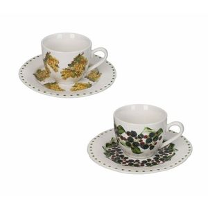 Set 2 cesti cu farfurie pentru cafea, Le Primizie Fresh Fruits, Brandani, D12.5x6.5 cm, portelan imagine