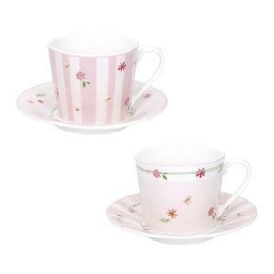 Set 2 cesti cu farfurie pentru cafea, Polline Pink, Brandani, D11x7 cm, 50 ml, portelan New Bone China imagine