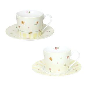 Set 2 cesti cu farfurie pentru ceai, Polline Yellow, Brandani, D15x7 cm, 200 ml, portelan New Bone China imagine