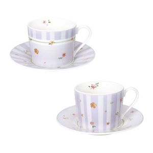 Set 2 cesti cu farfurie pentru ceai, Polline Lilac, Brandani, D15x7 cm, 200 ml, portelan New Bone China imagine