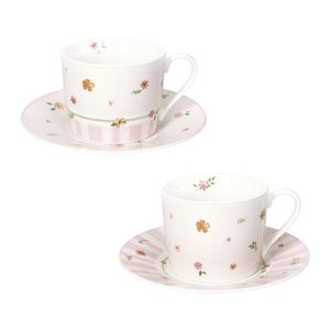 Set 2 cesti cu farfurie pentru ceai, Polline Pink, Brandani, D15x7 cm, 200 ml, portelan New Bone China imagine