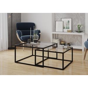 Masuta de cafea ELTAP, Stolik Cloue, 140x65/75x35/41 cm, metal/sticla, negru/transparent imagine