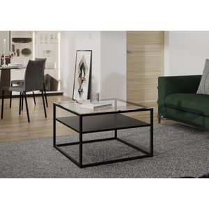 Masuta de cafea ELTAP, Stolik Linze, 75x75x45 cm, metal/sticla, negru/transparent imagine