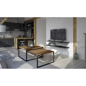 Masuta de cafea ELTAP, Nevio, 69x69x39 cm/ 60x60x34 cm, otel/PAL, negru/maro imagine