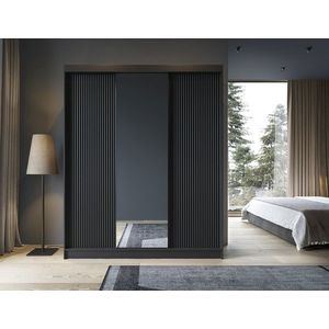 Dulap pentru haine cu oglinda ELTAP, Prescco III, 180x60x220 cm, MDF/ABS, negru imagine
