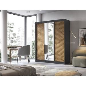 Dulap pentru haine cu oglinda ELTAP, Marrphy III, 180x60x220 cm, MDF/ABS, negru/maro imagine