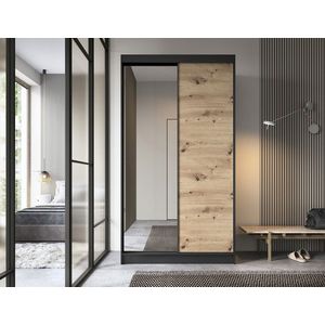 Dulap pentru haine cu oglinda ELTAP, Esville II, 120x60x220 cm, MDF/ABS, negru/stejar imagine
