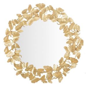 Oglinda decorativa Leaf, Mauro Ferretti, Ø87x3.5 cm, fier, auriu imagine