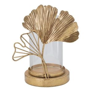 Suport pentru lumanare Leaf, Mauro Ferretti, 17x12x21 cm, fier/sticla, auriu imagine