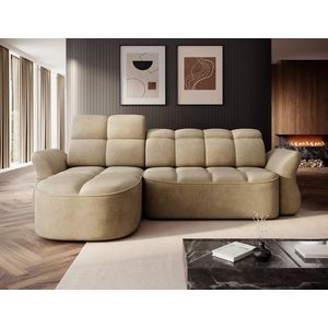 Coltar extensibil stanga 3 locuri ELTAP, Beneth, 301x185x115 cm, lemn/poliester, bej inchis imagine