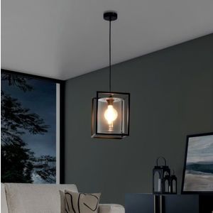 Lustra ELTAP, Quadratus, 23x23x120 cm, 1xE27, 15W, otel/sticla, negru imagine