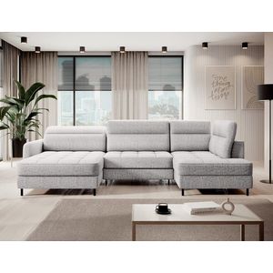 Coltar extensibil stanga 4 locuri ELTAP, LT-03AUB, Berrto, 306x165x100 cm, lemn/poliester, gri deschis imagine