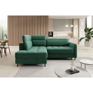 Coltar extensibil stanga 3 locuri ELTAP, LT-35LU, Barea, 208x160x100 cm, lemn/poliester, verde inchis imagine