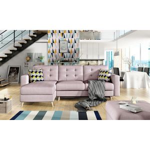 Coltar extensibil reversibil 3 locuri ELTAP, AsgL-09, Asgard, 248x162x93 cm, lemn/poliester, roz deschis imagine
