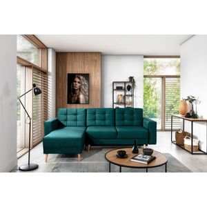 Coltar extensibil reversibil 3 locuri ELTAP, AsgL-24, Asgard, 248x162x93 cm, lemn/poliester, verde inchis imagine