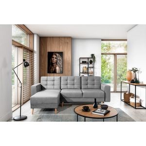Coltar extensibil reversibil 3 locuri ELTAP, AsgL-26, Asgard, 248x162x93 cm, lemn/poliester, gri deschis imagine