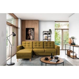 Coltar extensibil reversibil 3 locuri ELTAP, AsgL-58, Asgard, 248x162x93 cm, lemn/poliester, mustar imagine