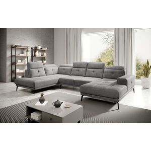 Coltar stanga 6 locuri ELTAP, LT-03NU, Bretan, 350x205x107 cm, lemn/poliester, gri deschis imagine