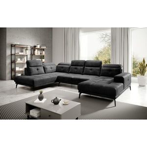 Coltar stanga 6 locuri ELTAP, LT-06NU, Bretan, 350x205x107 cm, lemn/poliester, gri inchis imagine