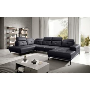 Coltar stanga 6 locuri ELTAP, LT-11SOF, Bretan, 350x205x107 cm, lemn/poliester, negru imagine