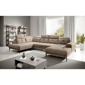 Coltar stanga 6 locuri ELTAP, LT-20NU, Bretan, 350x205x107 cm, lemn/poliester, maro deschis imagine