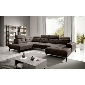 Coltar stanga 6 locuri ELTAP, LT-22NU, Bretan, 350x205x107 cm, lemn/poliester, maro inchis imagine