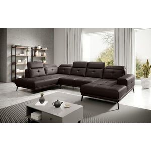 Coltar stanga 6 locuri ELTAP, LT-66SOF, Bretan, 350x205x107 cm, lemn/poliester, maro inchis imagine