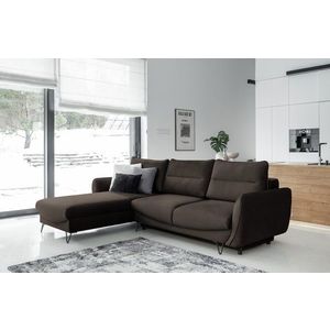 Coltar extensibil stanga 3 locuri ELTAP, LT-22NU, Silva, 276x201x100 cm, lemn/poliester, maro inchis imagine