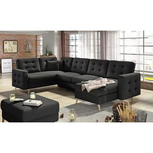Coltar extensibil reversibil 5 locuri ELTAP, AsdU-05, Asgard, 326x202x93 cm, lemn/poliester, negru imagine