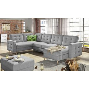 Coltar extensibil reversibil 5 locuri ELTAP, AsdU-15, Asgard, 326x202x93 cm, lemn/poliester, gri deschis imagine