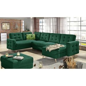 Coltar extensibil reversibil 5 locuri ELTAP, AsdU-19, Asgard, 326x202x93 cm, lemn/poliester, verde inchis imagine