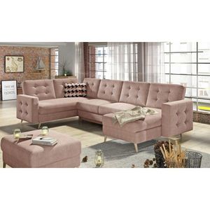 Coltar extensibil reversibil 5 locuri ELTAP, AsdU-24, Asgard, 326x202x93 cm, lemn/poliester, roz deschis imagine